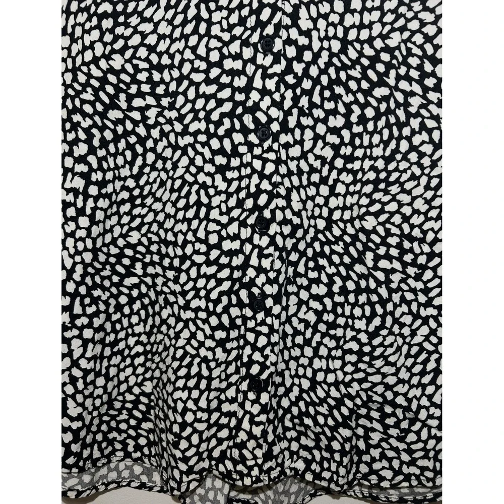 Alexander Jordan Black White Print Short Sleeve Blouse Top Casual Women's M